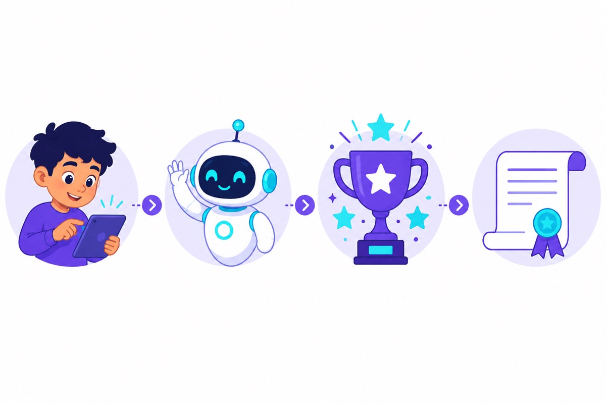 How Wizi works — pick a path, learn through play, track progress